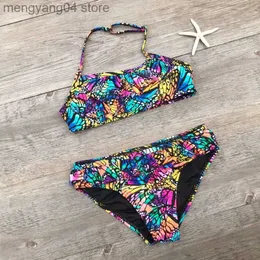 Kvinnors badkläder 7-14 år Butterfly Print Child Bikini Set 2023 Girls Swimsuit Badkläder för barn Summer Brasiliansk tonåring Baby Swimming Biquini T230524