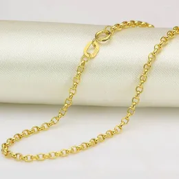 Łańcuchy czyste au750 18K żółty złoto mężczyźni mężczyźni kobiety 2 mm kabel Rolo Łańcuch łącza