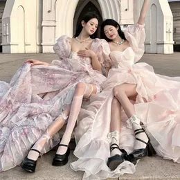 Светло -розовое платье пузырькового рукава 2023 Новое сладкое и острый