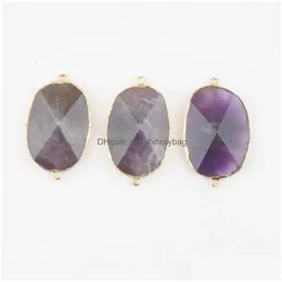 Stone Fashion Natural Quartz Crystal Aventurine Amethysts Pendants Connector For Necklaces Jewelry Making Gold Color Bn480 Drop Deliv Dholc