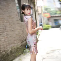 Seda Qipao 2023 Novo e melhorado Summer feminino Sedworm Silk Style Meninas High End Small Fresh Short