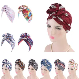 Turbante indiano Donna Stampa africana Fiore Chemio Cap Musulmano Hijab Foulard Wrap Berretti Cofano Perdita di capelli Copricapo Copricapo avvolgente