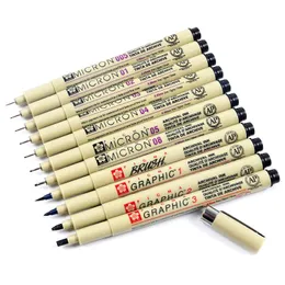 علامات 13pc pigment liner pigma pen الخط الرسم ترسم نصيحة مختلفة أسود fineliner stylographsdrawing الأقلام المورد 230523