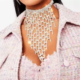 Halsketten MSCHENGDORIS Übertriebene lange Quasten-Strass-Halskette für Frauen, Statement-Bling-Kristall, große Halskette, klobiger Schmuck