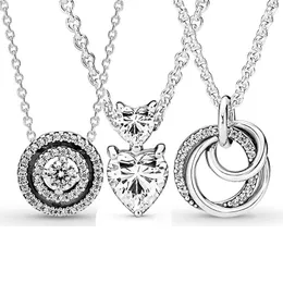 Kolyeler 100% 925 STERLING Gümüş Çift Kalp Collier Ailesi Her zaman kuşatılmış kolye kolye fit moda boncuk cazibesi modaya uygun diy mücevher