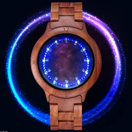 Orologi da polso Legno di sandalo rosso LED Light Touch Screen Quadrante con diamanti Orologio in legno Creativo Cielo stellato Superficie luminosa Relogio MasculinoWristwatc