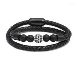 チャームブレスレットBoeycjr Stone Bead Leather Rope Bangles Fashion Jewelry Rhinestone Alloy Bracelet for Women or Men