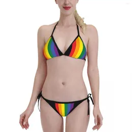 Menas de banho feminina verão sexy arco -íris orgulho lgbt biquíni define fêmea de maiô feminino sem travente