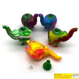 Originaler Mini-Bubbler mit Elefantenmuster, Wasserpfeifen, mehrere Farben, Silikonbongs, Wasserpfeifen, Glaskopf
