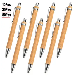 Ballpoint الأقلام 30pcs 50pcs مجموعة الخيزران الخشب قلم 10 ملم تلميح أزرق أسود الحبر الحبر مدرسة الشقوق الشقوق كرة التوقيع 230523