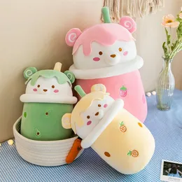 Plush Dolls 25-40cm Cute Cartoon Teddy Bear Bubble Tea Cup Shaped Toys Real-life Stuffed Soft Back Cushion Funny Boba Food 230523