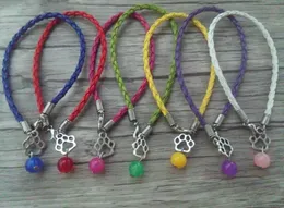 Bracelets Wholesale Fashion (20pcs+Gift)Glass Bead Charm Cat Dog Paw Prints Pendant Multicolor Braided Rope Bracelet For Women Jewelry