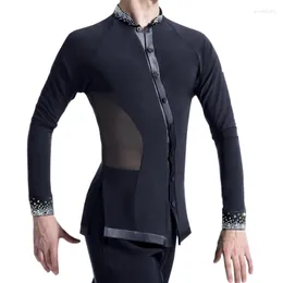 Stage Wear Latin Dance Men'S Top National Standard Ballroom Performance Standing Collar Shirt Crystal Competition Tops DNV13904