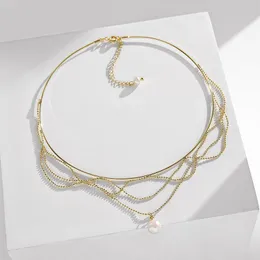 Halsketten Mode Gold Farbe Drehmoment Halskette mit Süßwasser Perle Quaste Ketten Choker Schmuck für Frauen Hochzeit Party