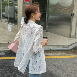 Terno feminino Jaqueta feminina Summer Lace Blazer Moda coreana Tops finos Tops Difícil de proteção Sun Protection roupas de luxo roupas de grife