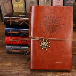 Notepads Retro Spiral Notebook Diary Notepad Vintage Pirate Anchors PU Leather Note Book Replaceable Stationery Gift Traveler Journal 230523