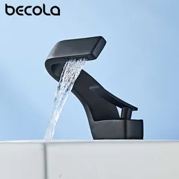Becola Brushed Gold Basin Faucet Black Bathroom Mixer Tap Deck Mounted Basin Sink Faucet Hot and Cold Water Chrome Faucet Taps G230518