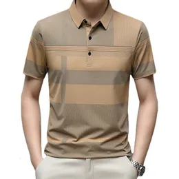 Męskie Polos Męskie przesunięte przesunięte z nadrukiem Ice Silk T-shirt Summer Loose Elastic Tee Polo Shirt 230524