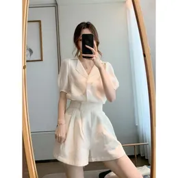 مجموعة هونغ كونغ على غرار فستان الشيفون 2023 الصيف الجديد للسيدات الأزياء المكونة من قطعتين من مزاج عصر تقليل اتجاه التنورة