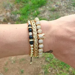 Charm armband 3 st/set lyxguldfärg armband rostfritt stål armband för män man smycken flätning pärlor krona