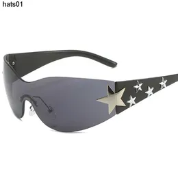 2023 pentagram Y2K glasses one-piece large frame sunglasses fashion rimless sunglasses punk science fiction