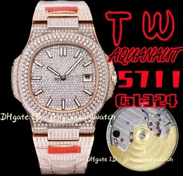 TW PP 5711 NAUTILUS Luxury Men's Watch 324 Mechanical Movement Full Sky Star Set Square Diamond 40mm, Power Storage 40 Hours 316L Rostfritt stål Dykningskalender sex