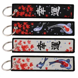 Embroidered Koi Cute Key Tag Keychains Women Anime Keychain for Car Motorcycles Keys Keyring Men Holder Jewelry Gifts