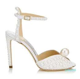 Summer Sacaria Dress Wedding Shoes Pearl-Embilled Satin Platfor