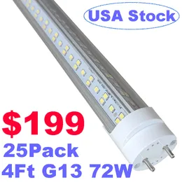 T8 LED-glödlampor 4 fot, typ B-rörljus, dubbelavslut, fluorescerande ersättning 4ft LED-glödlampor V-formad klar täckning Bi-Pin G13 Base, Ballast Bypass Crestech168