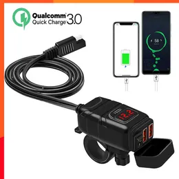 New Qc3.0 Motorcycle Usb Charger Waterproof Cell Quick Charger Autocycle Usb Socket with Voltmeter Motorcycle Accessories