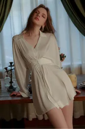 Kadın Uyku Salonu Seksi Saten Kuru Geri Çekme Bel Dantel-Up Hardigan Gömlek Pijamalar Ev Kıyafetleri Tekdüze Boyutu Düz Renk Sıradan Nefes Alabilir Konforlu Banyo Elbise