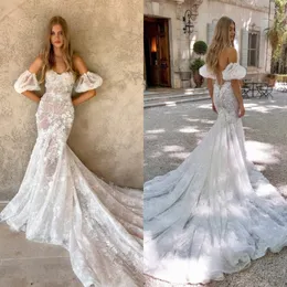 Sweet Backless Mermaid Wedding Dresses Sweetheart Lace Wedding Dress Puffy Sleeves Appliques wedding bridal gowns