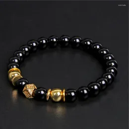 Strand handgjorda män armband svart onyx pärlor runda metall boll charm yoga helande energy smycken homme gåvor man