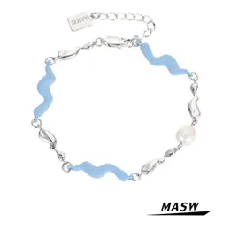 Bangle Masw Design Original Azul Geométrico Charme Pulseira 2021 Nova Tendência Latão Metal Banhado A Prata Mulheres Jóias Pulseira Presentes