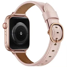 Apple Watch를위한 금속 버클이있는 슬림 진짜 가죽 루프 스트랩 8 Ultra 7 6 5 4 3 시리즈 팔찌 벨트 iwatch 밴드 44mm 49mm 42mm 42mm 38mm watchbands 액세서리