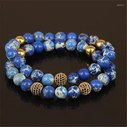 Strand High Quality Charm Gold Microscope Beads Men Bracelet Natural 8mm Regalite Stone Women