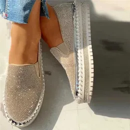 Klänningskor Crystal Sneakers Women's 2023 Flats Rhinestone Bling Sewing Platform Loafers Luxury Casual Comant Female Y23