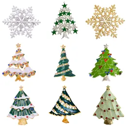 Broche de copo de nieve de Navidad de oro blanco barato, Broches de árbol de esmalte colorido, joyería de regalo, alfileres decorativos, Broches de moda