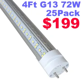 T8 T12 4FT LED Light Bulbs, 72W 7200LM 4 Foot Flourescent Tube Replacement, 4 Row 384LEDs, Ballast Bypass, Dual-end Powered, Clear Garage Warehouse Shop Light crestech