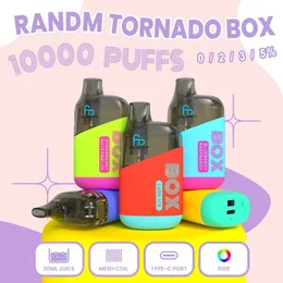 Original RandM Tornado Box 10000 Puffs Disposable E Cigarettes Vapes With Mesh Coil RGB Light Rechargeable Battery 20ml Prefilled Pod Big Puff Pen 0%2%3%5%