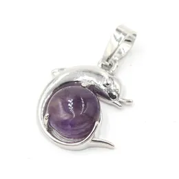 Pendant Necklaces Natural Stone Round Dolphins Cabochon Beads Charm Necklace Pendants Jewelry Cute Animal Gifts For Female Bh014 Dro Dhr5Y