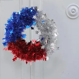 Decorative Flowers 1PC Independence Day Red White And Blue Three Shiny Wreath Patriotic Themed Decoration Plastic Hanging