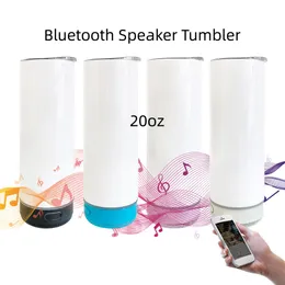SUBlimação Bluetooth Speaker Tumbler de 20 oz de copos de música inteligente sem fio de 20 oz de 5 cores Drink de aço inoxidável garrafa de água térmica
