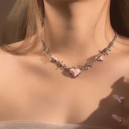 Necklaces JWER Luxury Elegant Pink Love Pendant Women's Gothic Short Vintage Fashion Charm Necklace Y2K Jewelry 90s G220524