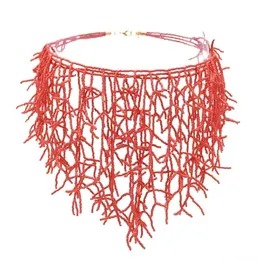 Chokers Handmade Red White Color Coral Shape Beads Choker Necklace for Women Indian African Ethnic Bib Collar Boho Statement Jewelry 230524