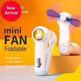New Miffy USB Mini Fan Portable Handheld Electric Fans Rechargeable Quiet Pocket Cooling Hand Folding Fan with Light Office Outdoor