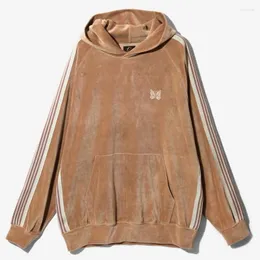 Men's Hoodies Needles Velvet Embroidery Butterfly Hoodie Men Women 1:1 High Quality AWGE Apricot Pullover Sweatshirts