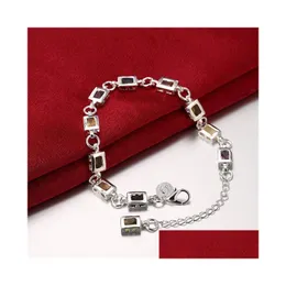 Mankiet Gift Square Stone 925 SIER CHARM Bracelets 20x0,6 cm GSSB261 Women Sterling Pleated Biżuteria Bransoletka Dostawa Dhal8