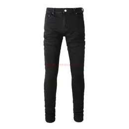 Designer Clothing Amires Jeans Denim Pants Amies Black Jeans Are Minimalist Casual Fashionable Young Mens Elastic Small Leg Pants Are Pleated Tied with American Sty