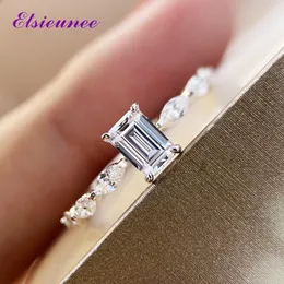 Anéis Elsieunee 100% 925 esterlina esmeralda corte simulado moissanite diamante anel de casamento moda jóias finas presente para mulheres atacado